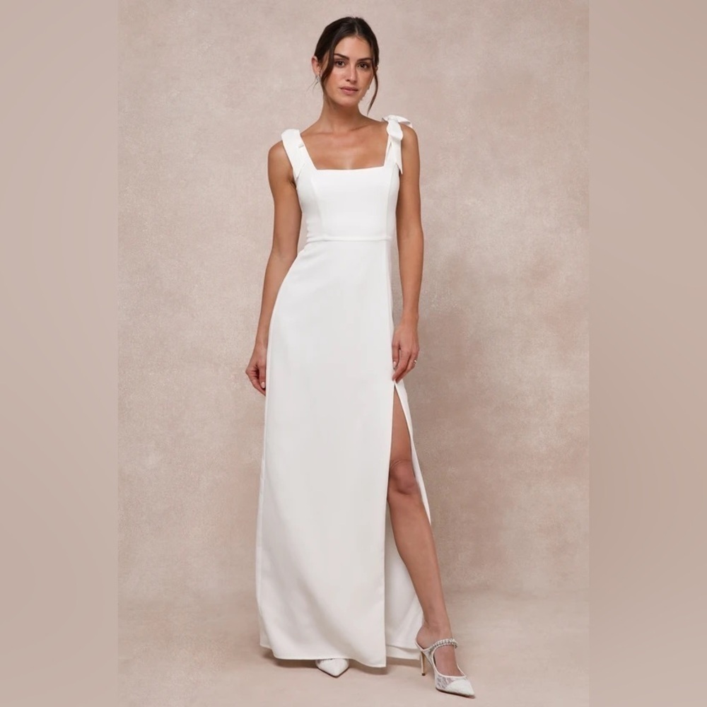 NWT Lulus Your Sweetie White Tie-Strap Column Maxi Dress, Size Small